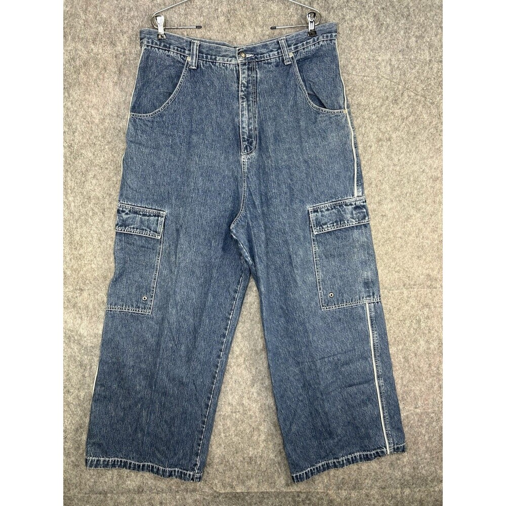 Breakdown Jeans Y2K Wide Leg Cargo 90s Skater Street Embroidered Sz XL 36